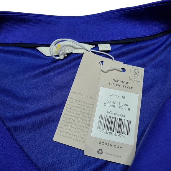 Boden Melanie Ponte Dress Long Sleeve Pleated Greek Blue - Picture 7 of 7